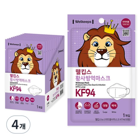 웰킵스 뉴스마트황사마스크 대형 KF94, 25개입, 4개
