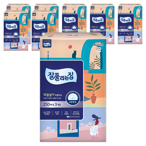 잘풀리는집 천연펄프 미용티슈 2겹, 250매입, 24개