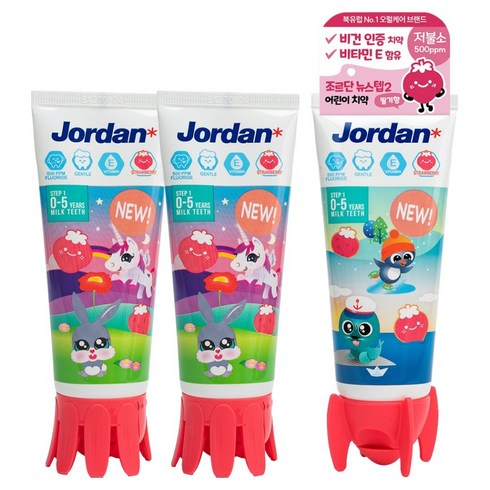 조르단 뉴스텝1 어린이 불소 치약 딸기향, 90g, 3개