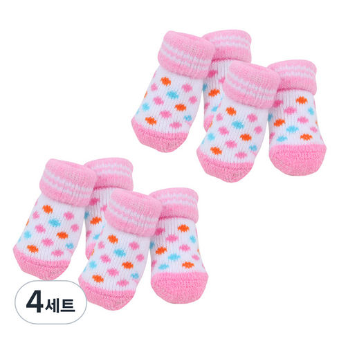 퍼피아 강아지 컬러도트 미끄럼방지 양말 세트, 핑크, 4세트