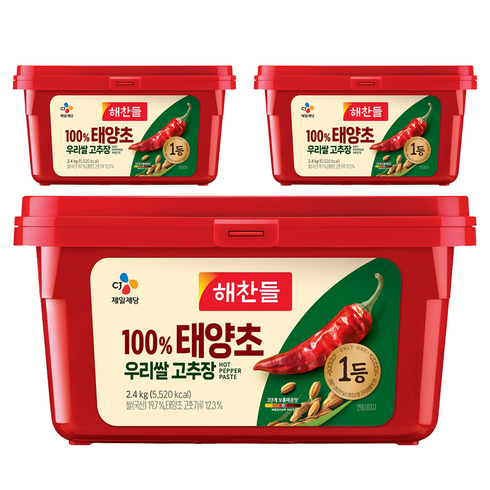 해찬들 100% 우리쌀 태양초 고추장, 2.4kg, 3개