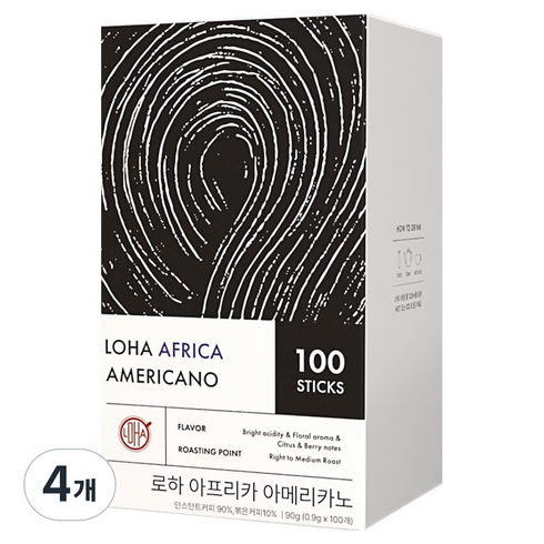 LOHA 아프리카 아메리카노 원두커피믹스, 4개, 100개입, 900mg