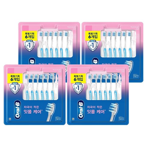 오랄비 초미세모 벨벳 잇몸케어 칫솔 랜덤색상, 6개입, 4개