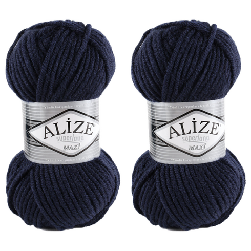 alize yarna 슈퍼라나 맥시 뜨개실, 58 네이비, 2개