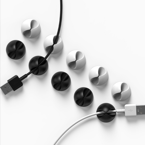 요거 충전 케이블 홀더 USB 선 정리소품, 10개, 블랙 + 화이트