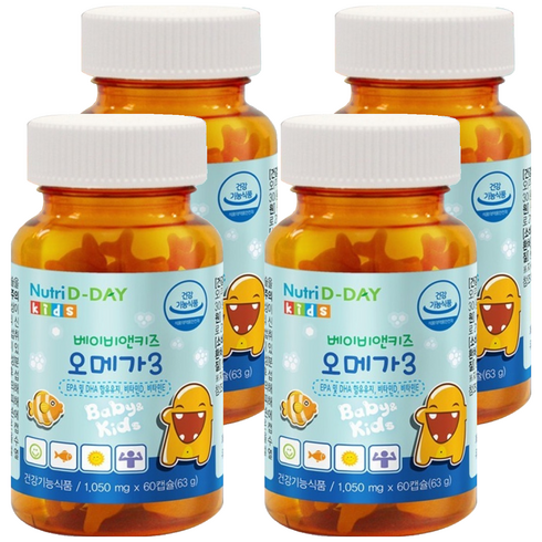 뉴트리디데이 베이비 앤 키즈 오메가3 츄어블 영양제, 45정, 4개