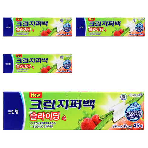크린랩 대용량 슬라이딩 지퍼백 27 x 28 cm, 대(L), 45개입, 4개