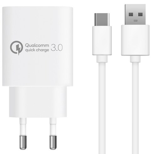 홈플래닛 퀄컴 공식인증 QC3.0 18W고속충전기 + 타입C케이블 1.2m 세트, 화이트, 1개