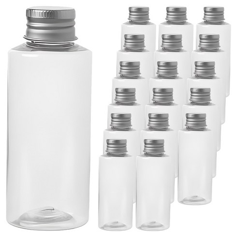 병도매닷컴 AC100 투명 음료용기 알루미늄 실버캡, 100ml, 18개