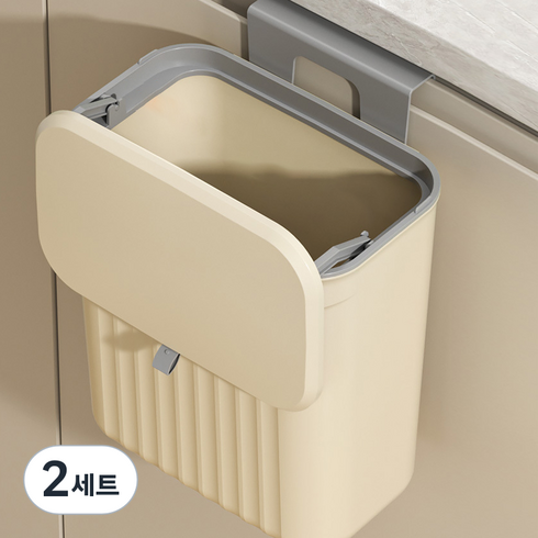 주방 음식물쓰레기통 벽걸이 8L + 전용비닐 100p 세트, 베이지(벽걸이), 2세트
