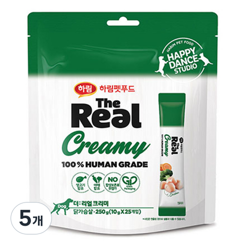 하림펫푸드더리얼 강아지 크리미 짜먹는 간식 25p, 닭가슴살, 250g, 5개