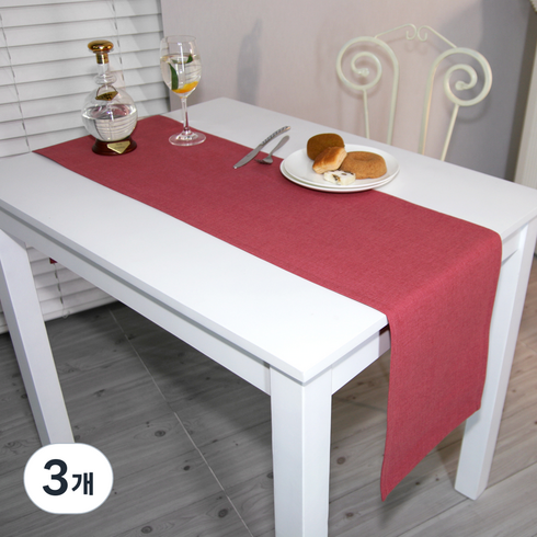 나산데코 캔버스 순면 테이블러너, 버건디레드, 6인용(220 x 30 cm), 3개