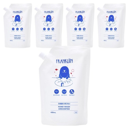 FRANKLIIN 핸드워시 리필, 무향, 5개, 450ml