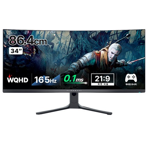델 WQHD 에일리언웨어 게이밍 커브드 모니터, 86.8cm, AW3423DWF