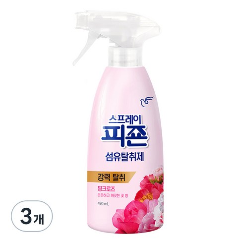 피죤 스프레이 섬유탈취제 본품 핑크로즈, 490ml, 3개