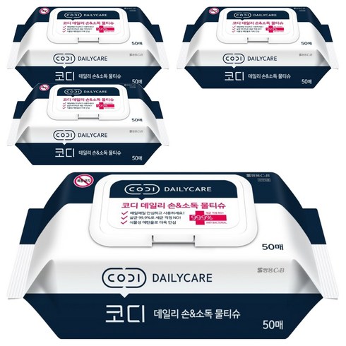 코디 데일리 손 앤 소독 물티슈 캡형, 60g, 50매, 4개