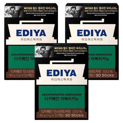 이디야 디카페인 아메리카노 원두커피스틱, 1g, 30개입, 3개