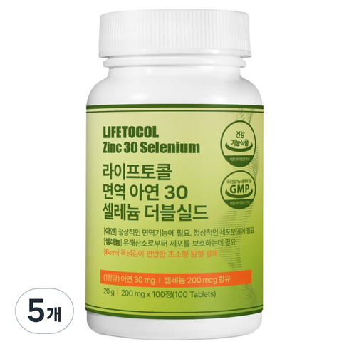 라이프토콜 면역 아연 30 셀레늄 더블실드 20g, 5개, 100정