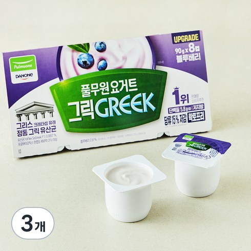 풀무원다논 그릭 블루베리 요거트, 90g, 8개입, 3개