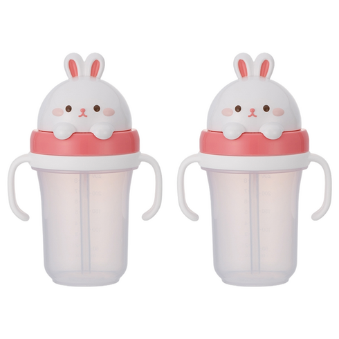 에디슨 프렌즈 흘림방지 입체 빨대컵2, 300ml, 2개, 흰토끼래니