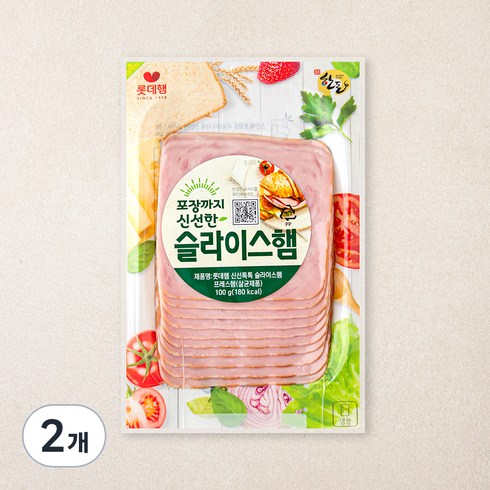 롯데햄 슬라이스햄 사각, 100g, 2개