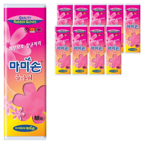 마미손 플라워 고무장갑, 핑크, 중(M), 10개