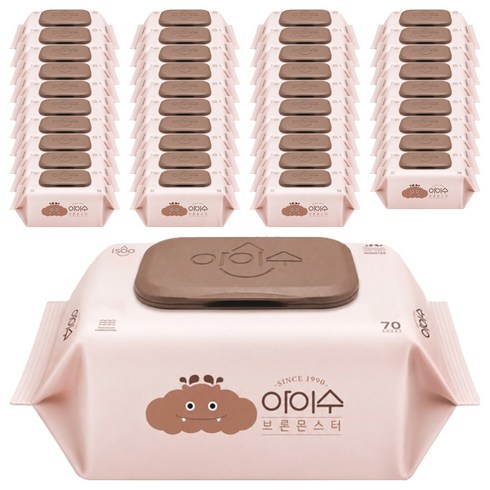 아이수 저자극 브론 몬스터 물티슈 캡형, 65g, 70매, 40개
