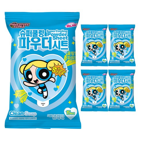 미스사사 슈퍼쿨링 파우더 시트 데오드란트 클린솝 15p, 87g, 5개