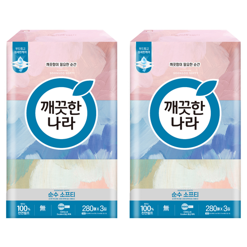 깨끗한나라 순수 소프티 천연펄프 미용티슈 2겹, 280매, 6개