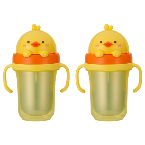 에디슨 프렌즈 흘림방지 이중 스텐 빨대컵2, 300ml, 2개, 오리더기