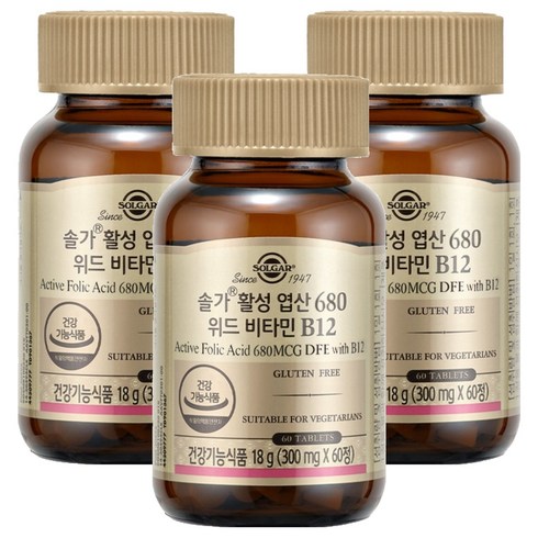 솔가 활성 엽산 680 위드 비타민 B12, 60정, 3개