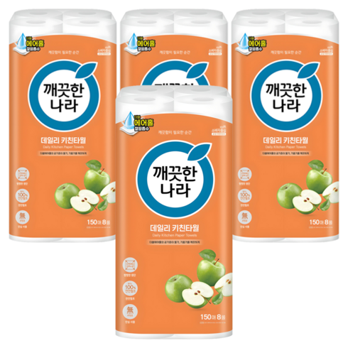 깨끗한나라 데일리 천연펄프 키친타월, 150매, 32개