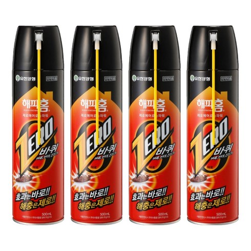 해피홈 제로 에어로솔 파워 살충제 바퀴용, 500ml, 4개