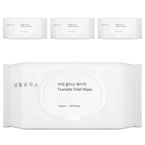 생활공작소 베이직 비데 물티슈 캡형, 100매입, 4개