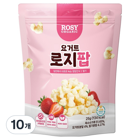 로지오가닉 유산균 아기스낵 요거트 로지팝, 25g, 10개, 딸기