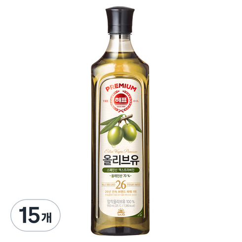 해표 압착 올리브유, 900ml, 15개