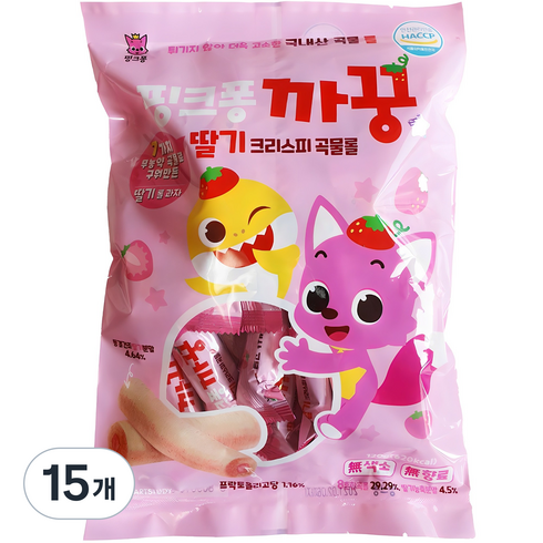 핑크퐁 아기상어 까꿍 유산균 크리스피롤 24입, 딸기, 120g, 15개