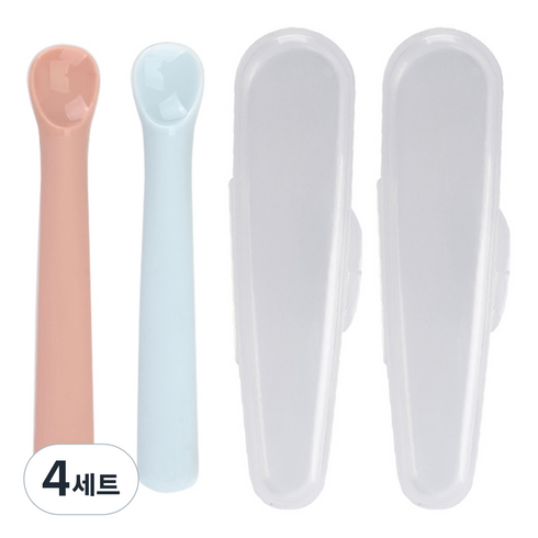 데일리라이크 봉봉 이유식 스푼 1단계 2p + 휴대용 케이스 2p 세트, 스푼(스트로베리 + 스카이블루), 4세트