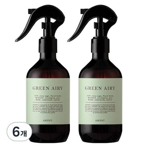 에이센트 드레스 퍼퓸 탈취제 그린에어리 본품, 250ml, 6개
