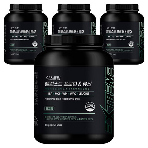 익스트림 밸런스드 프로틴 앤 류신 파우더, 1kg, 4개
