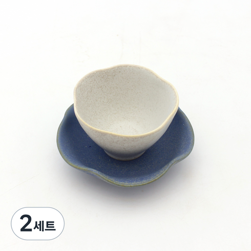 달소금 국산 도자기 꽃잎찻잔세트, 스틸블루, 2세트
