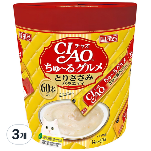 챠오츄르 구루메 버라이어티 고양이 짜먹는 간식 60P, 3개, 닭가슴살, 840g