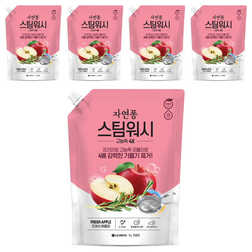 자연퐁 스팀워시 4X 애플향 주방세제, 1L, 5개