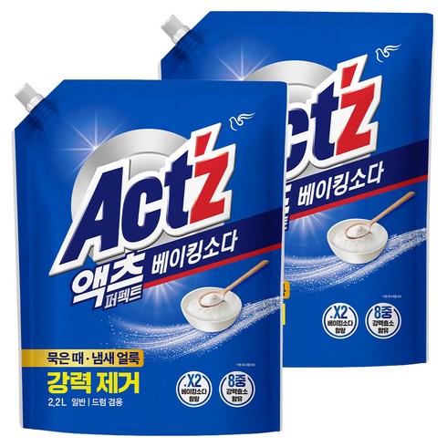 액츠 퍼펙트 베이킹소다 액상세제 리필, 2.2L, 2개