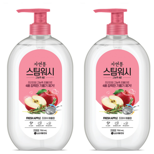 자연퐁 스팀워시 4X 주방세제 애플향, 750ml, 2개