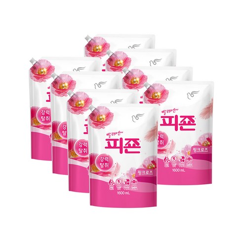 피죤 강력탈취 레귤러 섬유유연제 핑크로즈 리필, 1.6L, 8개
