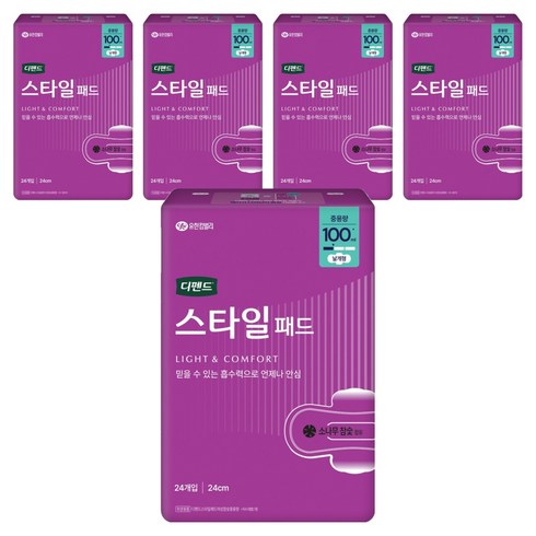 디펜드 여성용 스타일 참숯 패드 중용량, 24개입, 5개