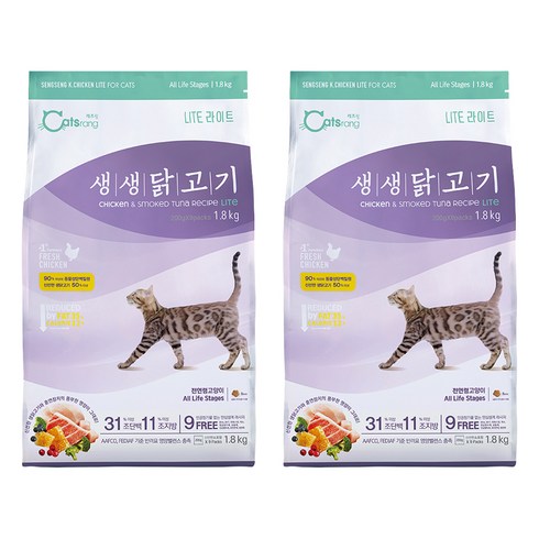 캐츠랑 고양이 생생닭고기 기능성 사료, 다이어트(체중유지), 1.8kg, 2개