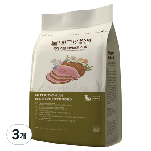 디어랩스 강아지 울애기 쌩쌩 프리미엄 스팀 베이크드 수제사료, 오리, 1kg, 3개