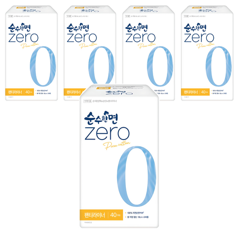 순수한면 제로 순면 뉴 팬티라이너, 슈퍼롱, 40개입, 5개